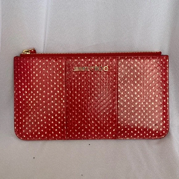 Brand New Jimmy Choo Aarna Pouch Red/White Spotted Snake Print - Picture 1 of 6